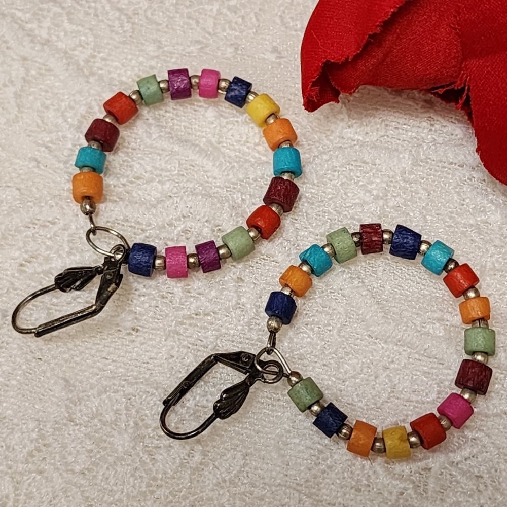 Fun Colorful Beaded Hoop Earrings-Hand Crafted